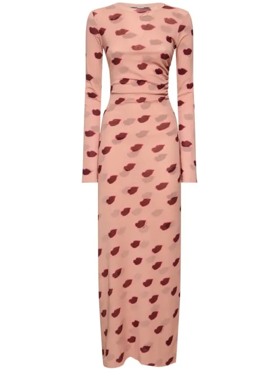 Stella McCartney   Lip print mesh long dress 