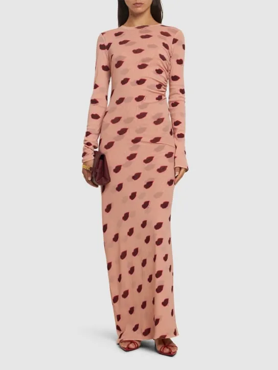 Stella McCartney   Lip print mesh long dress 