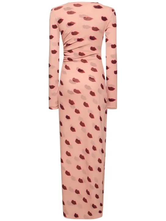 Stella McCartney   Lip print mesh long dress 
