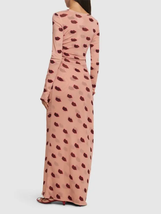 Stella McCartney   Lip print mesh long dress 