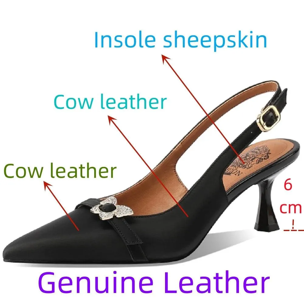 TSS24 Women's Casual Shoes - Leather Pumps - Thin Mid-Heel Sandal