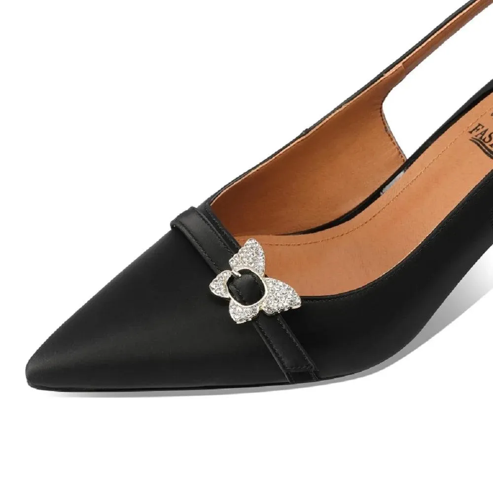TSS24 Women's Casual Shoes - Leather Pumps - Thin Mid-Heel Sandal