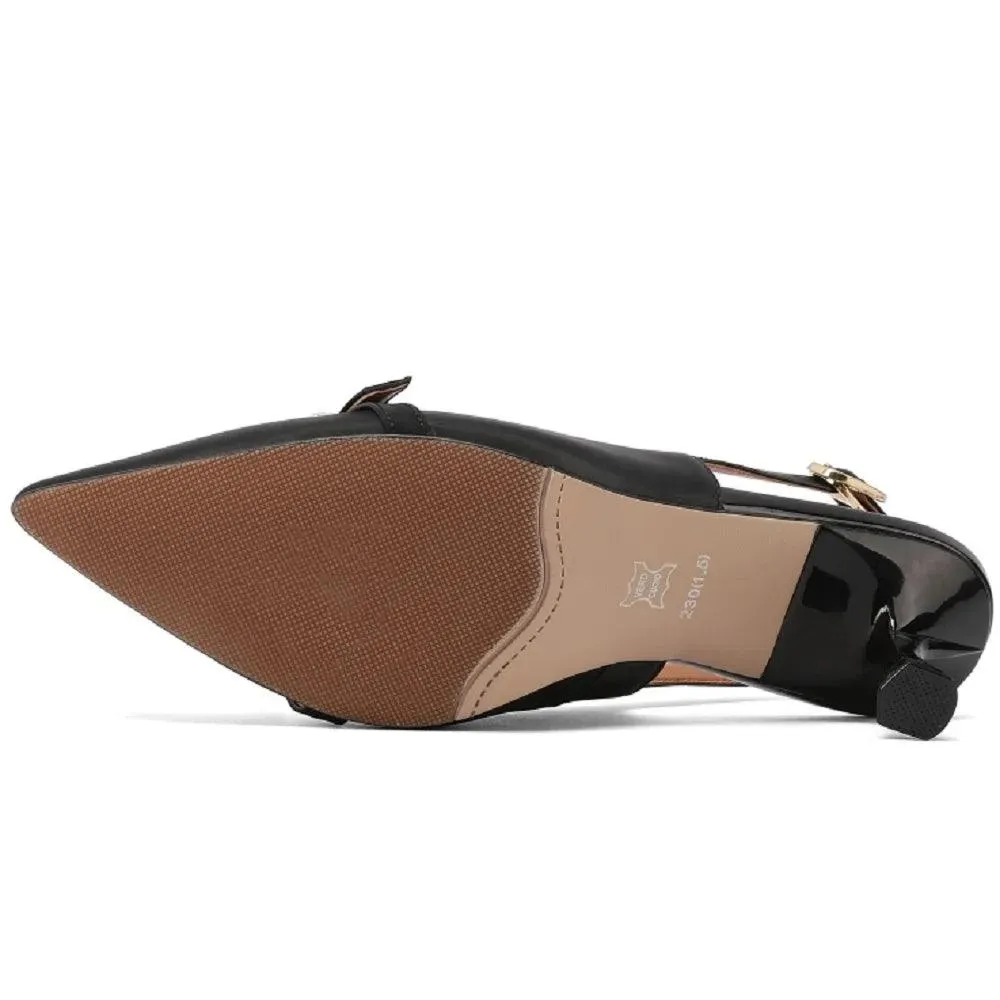 TSS24 Women's Casual Shoes - Leather Pumps - Thin Mid-Heel Sandal