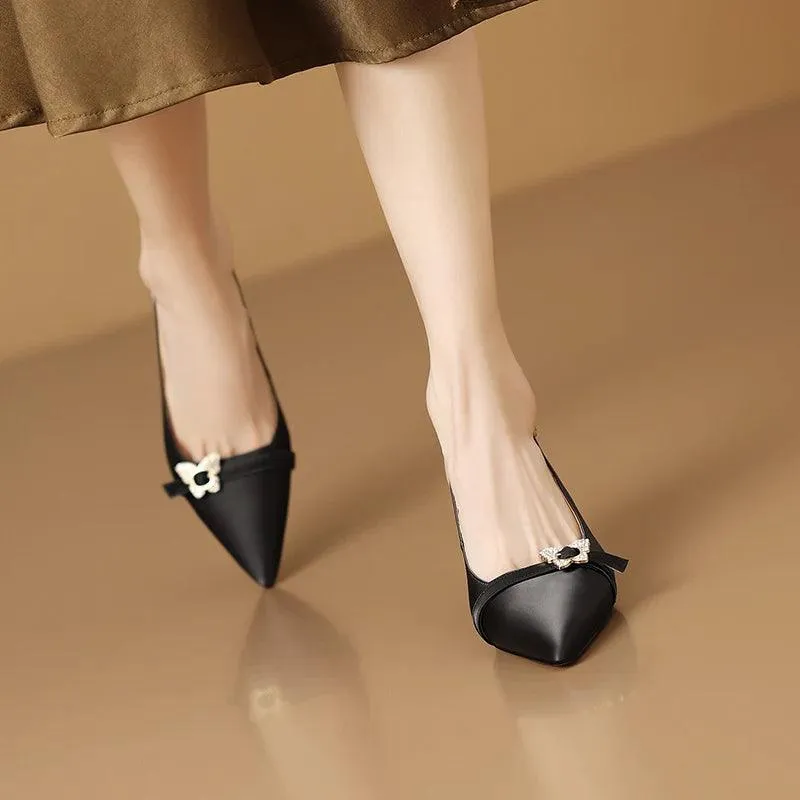TSS24 Women's Casual Shoes - Leather Pumps - Thin Mid-Heel Sandal