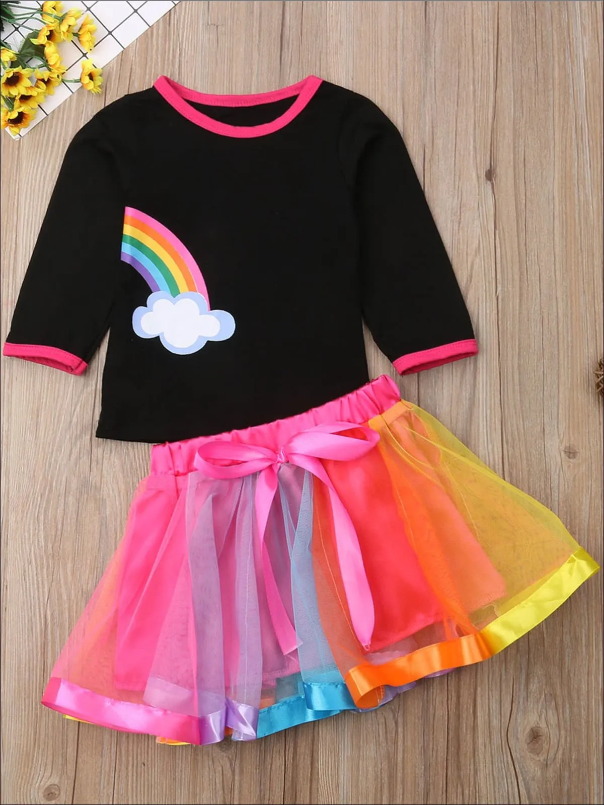 Twinning Rainbow Top And Tulle Tutu Skirt Set