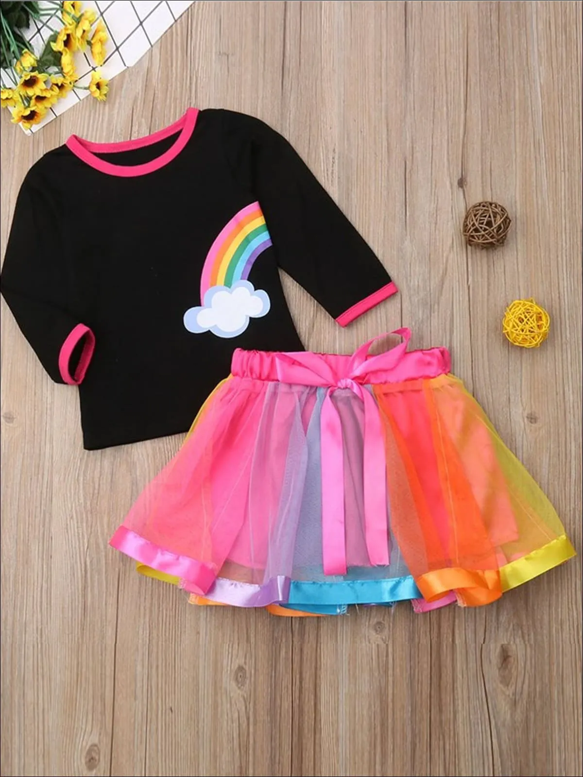 Twinning Rainbow Top And Tulle Tutu Skirt Set