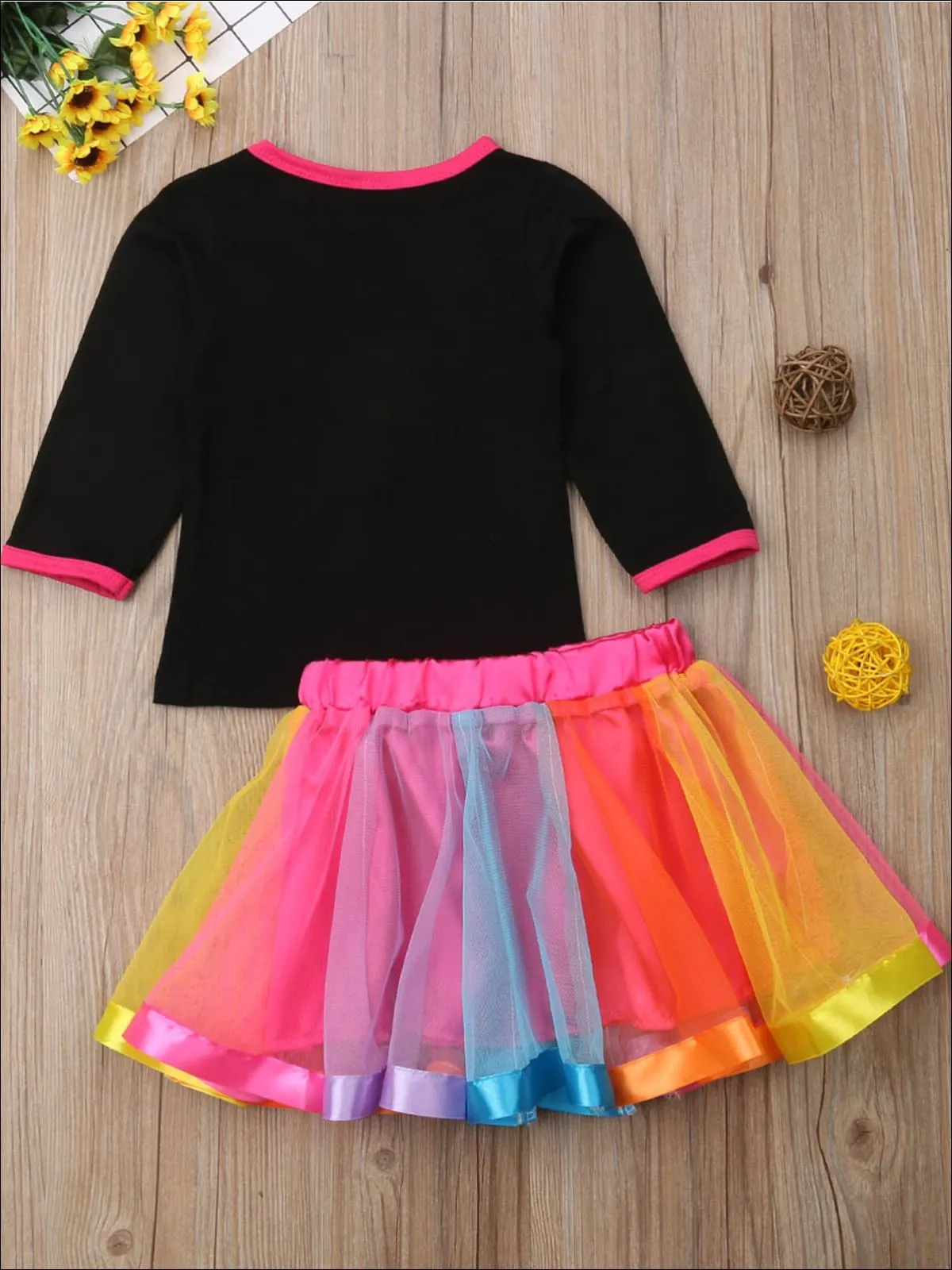 Twinning Rainbow Top And Tulle Tutu Skirt Set