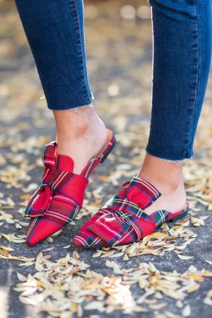 Under The Tree Red Plaid Flat Mules