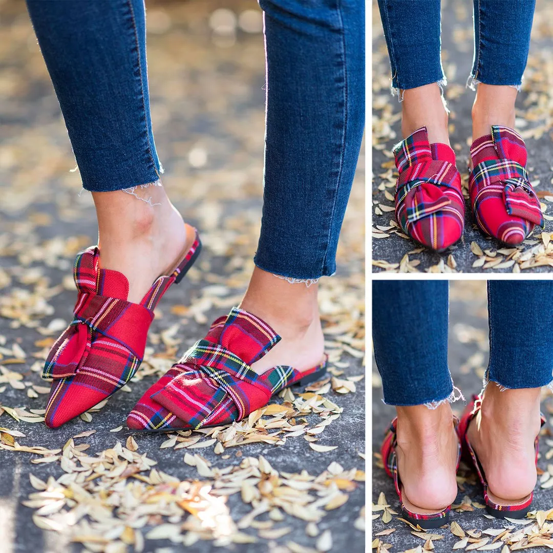 Under The Tree Red Plaid Flat Mules