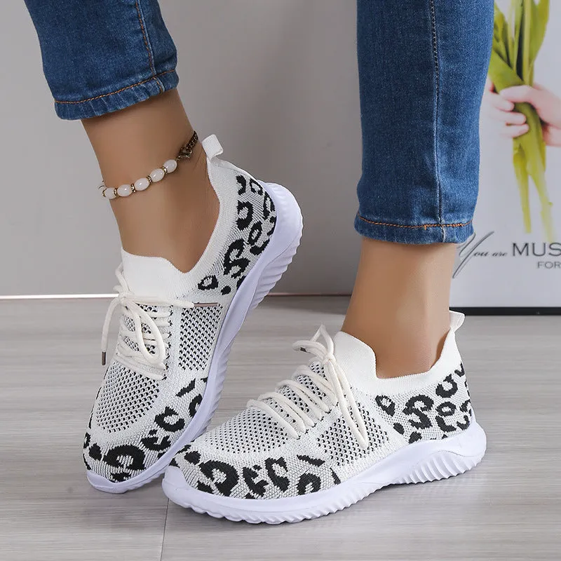 women's leopard print mesh sneakers