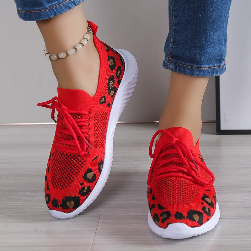 women's leopard print mesh sneakers