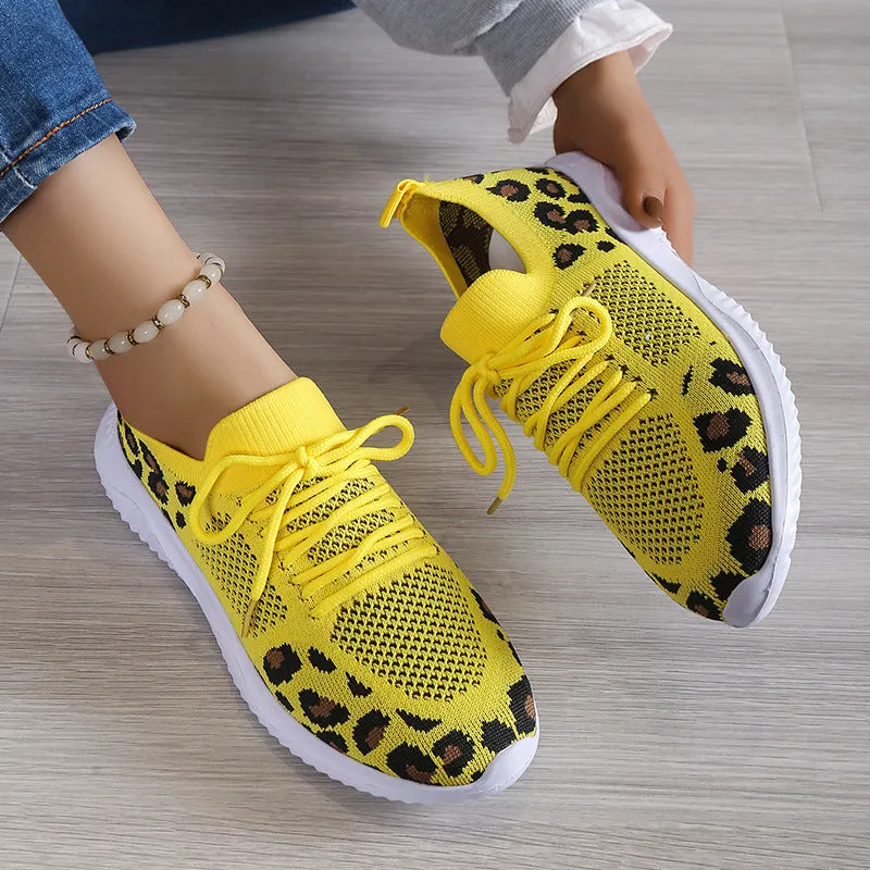 women's leopard print mesh sneakers